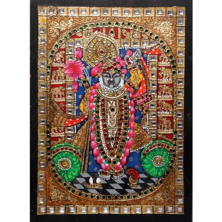 Tanjore Vintage Paper Painting of Lord Krishna for Decor