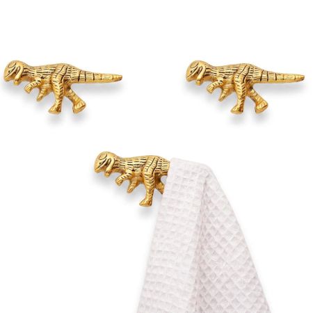 3 Pieces Modern Golden Dinosaur Aluminium Heavy Duty Wall Hook
