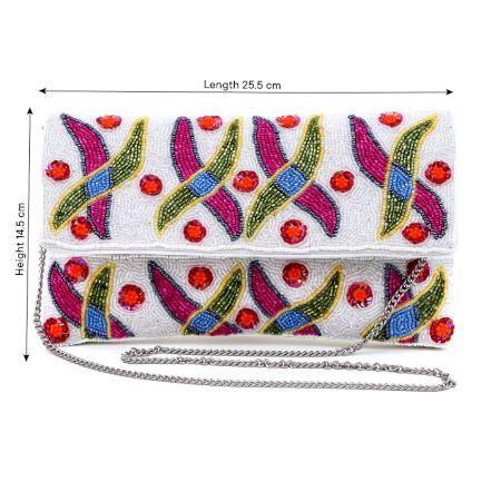 Handmade Multicolor Beaded Clutch Bag with Floral & Geometric Design