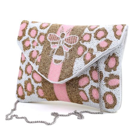 Handmade Pink & Gold Beaded Clutch Bag