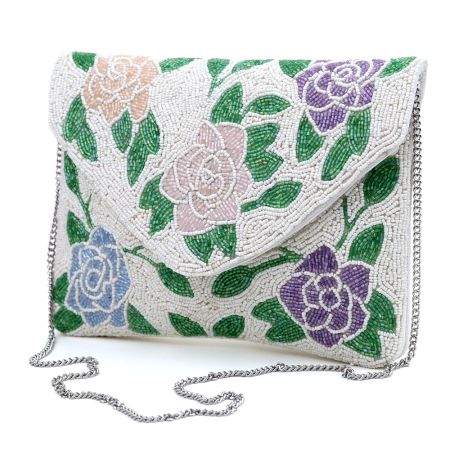 Handcrafted Elegant Floral Beaded Clutch Handbag