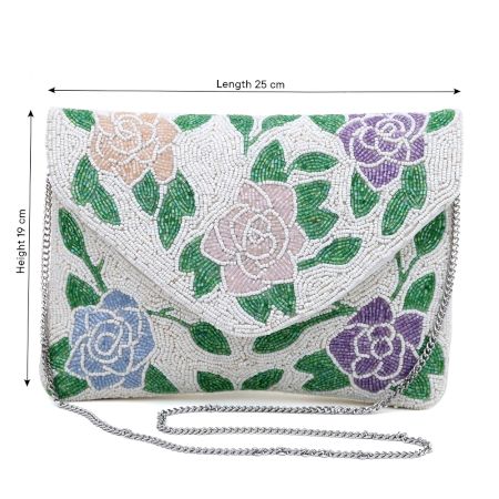 Handcrafted Elegant Floral Beaded Clutch Handbag