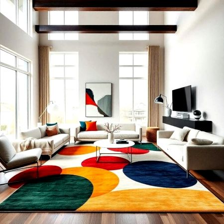 Handcrafted Multicolor Circle Pattern Modern Area Rug