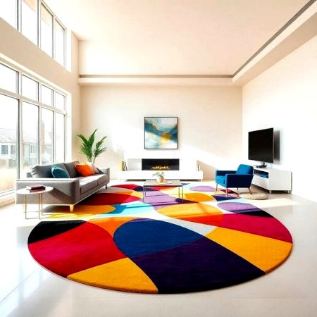 Handcrafted Round Geometric Multicolor Area Rug