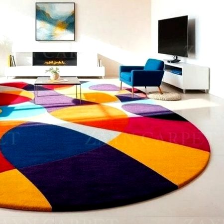Handcrafted Round Geometric Multicolor Area Rug