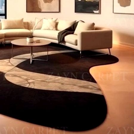 Handcrafted Abstract Black Marble Freeform Area Rug