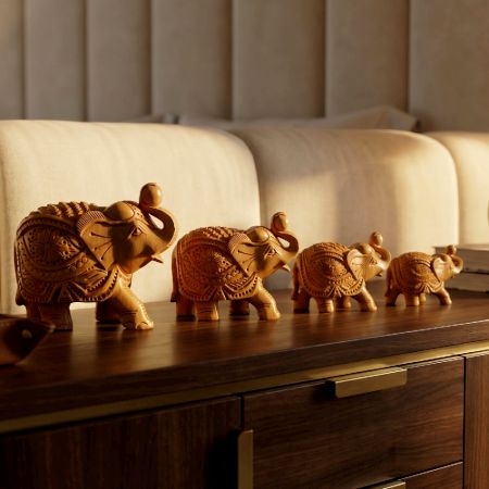 Handcrafted Sheesham Wood Elephant Family Set of 4
