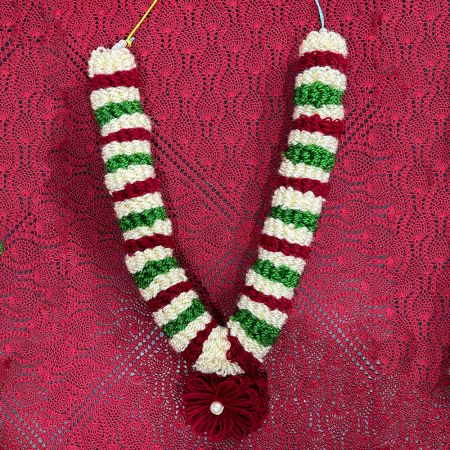 Handcrafted Tricolour Woollen Flower Garland for Decor