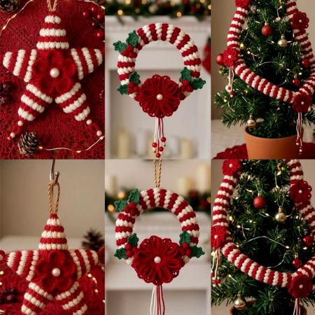 Handcrafted Red and White Woollen Flower Garland