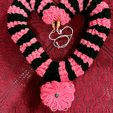 Handcrafted Pink Green Woollen Garland for Festive Decor