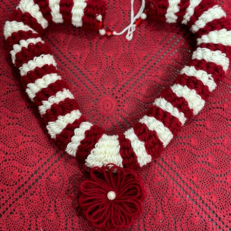 Handcrafted Maroon and White Woollen Flower Garland