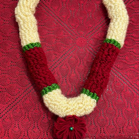 Handcrafted Cream Maroon Green Woollen Flower Garland