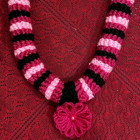 Handcrafted Pink Magenta Green Woollen Flower Garland