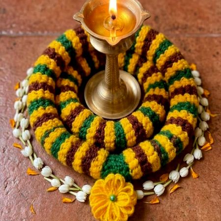 Handcrafted Yellow Brown Green Woollen Flower Garland