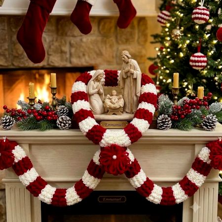 Handcrafted Burgundy Ivory Woollen Festive Garland