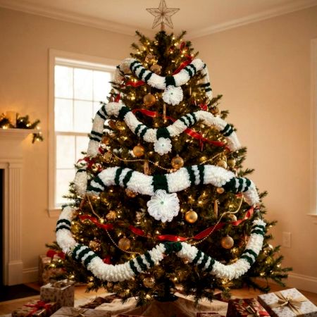Handcrafted Evergreen Ivory Woollen Temple Garland