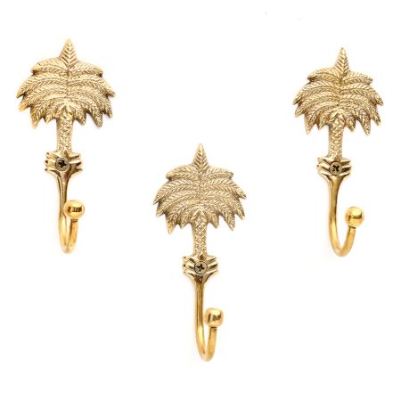 3 Pieces Handmade Brass Palm Tree Wall Hook for Hanging Keys