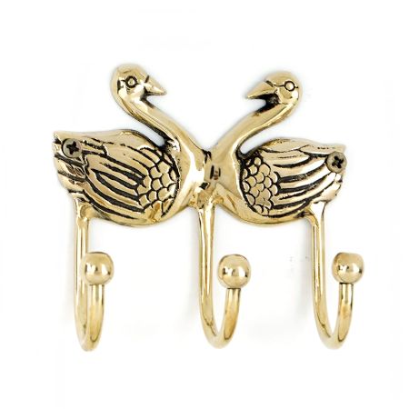 Handmade Brass Double Swan Wall Hook for Hanging Keys