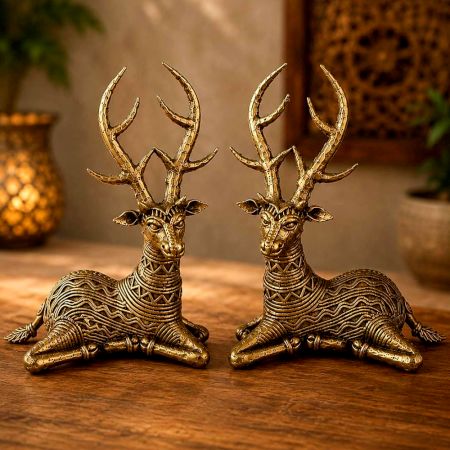 Handcrafted Brass Dhokra Sitting Deer Figurine
