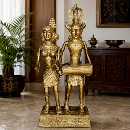 Handcrafted Brass Dhokra Monumental Musician Couple Sculpture