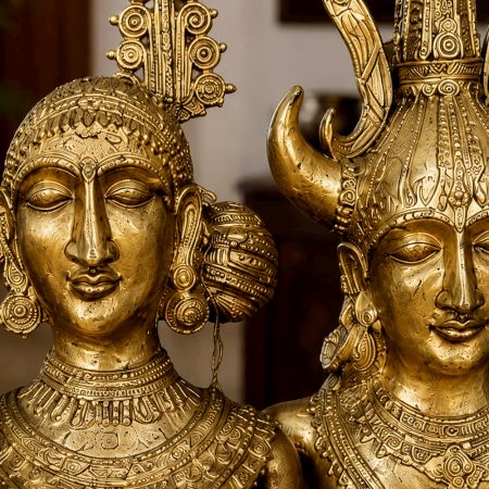 Handcrafted Brass Dhokra Monumental Musician Couple Sculpture