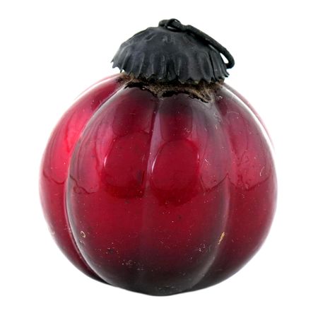Red Ribbed Glass Kugel Christmas Ornament