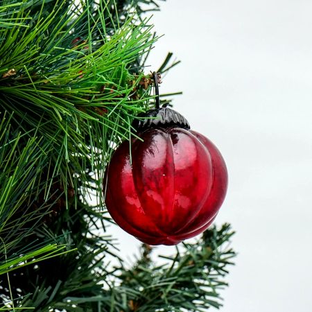 Red Ribbed Glass Kugel Christmas Ornament
