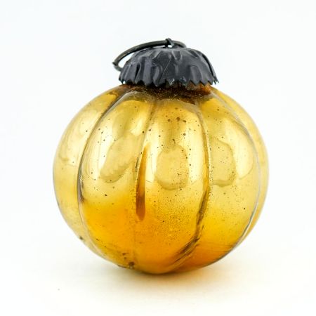 Yellow Ribbed Glass Kugel Christmas Ornament
