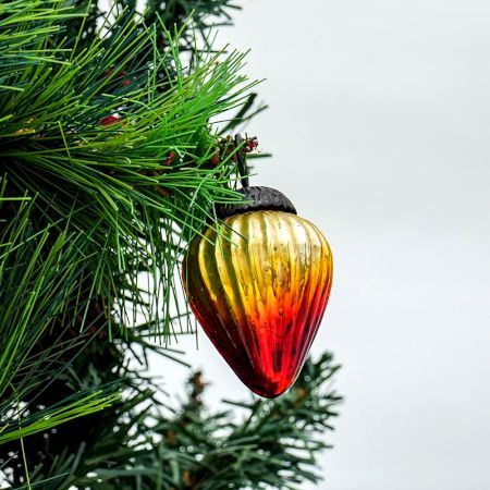 Amber Handmade Style Ribbed Glass Christmas Ornament