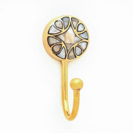 Handmade Brass Mother of Pearl Wall Hook for Keys