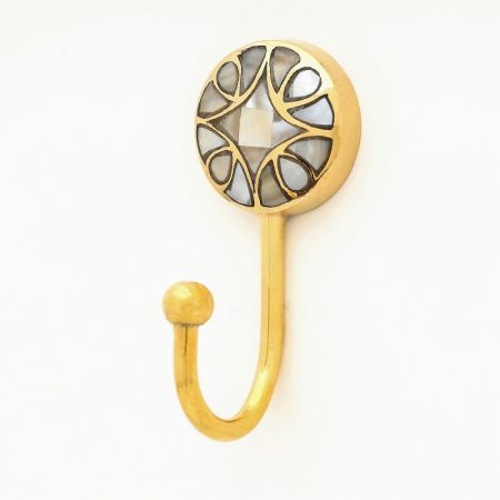 Handmade Brass Mother of Pearl Wall Hook for Keys