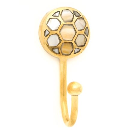Handmade Brass Mother of Pearl Hexagon Wall Hook
