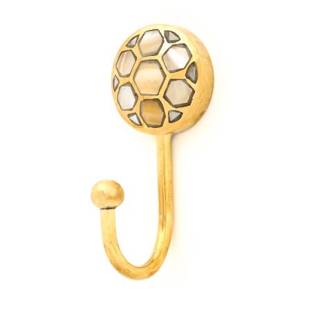 Handmade Brass Mother of Pearl Hexagon Wall Hook