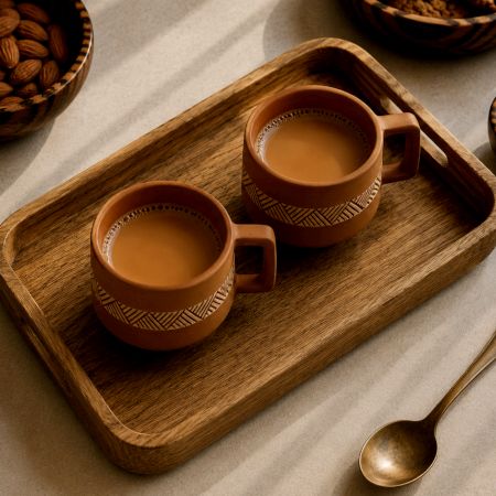 Handcrafted Ananta Geometric Terracotta Cups Set of 2