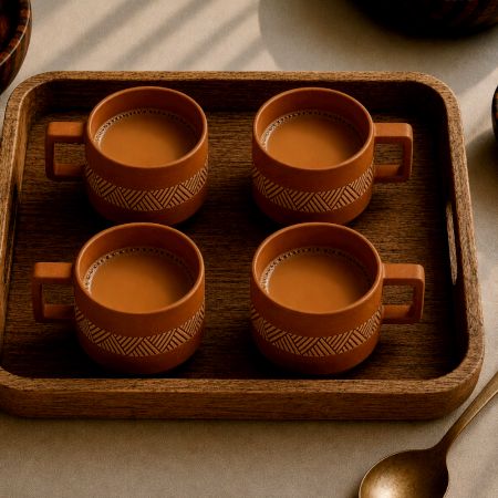 Handcrafted Ananta Geometric Terracotta Cups Set of 4
