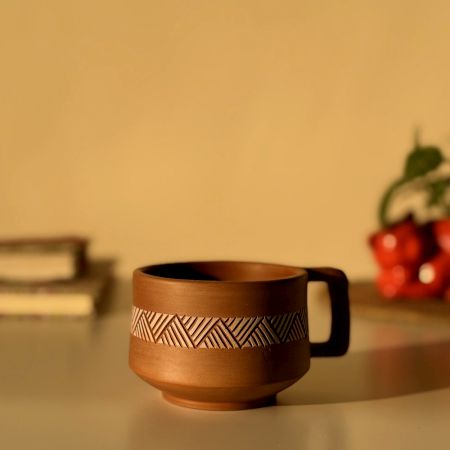 Handcrafted Ananta Geometric Terracotta Cups Set of 4