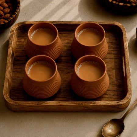 Handcrafted Sahaj Ridged Terracotta Kulhad Set of 4