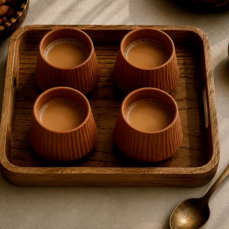 Handcrafted Sthir Ribbed Terracotta Kulhad Set of 4