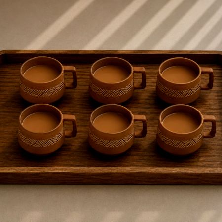 Handcrafted Ananta Geometric Terracotta Cups Set of 6