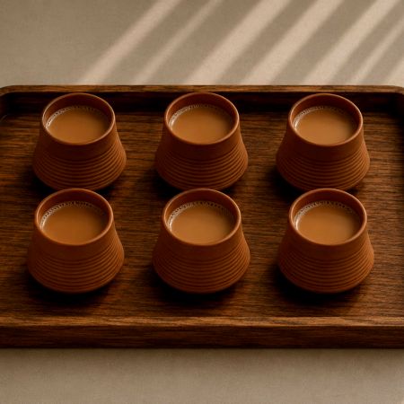 Handcrafted Sahaj Ridged Terracotta Kulhad Set of 6
