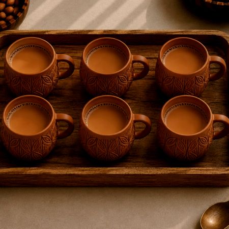 Handcrafted Sthir Ribbed Terracotta Kulhad Set of 6