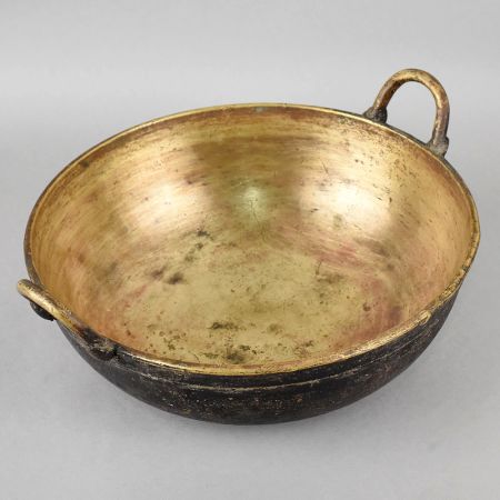 Handcrafted Vintage Brass Kadai Serving Bowl with Handles