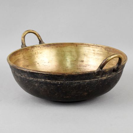 Handcrafted Vintage Brass Kadai Serving Bowl with Handles