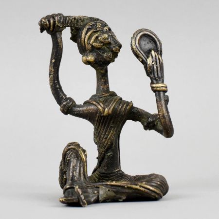 Handcrafted Dhokra Brass Tribal Woman with Mirror Figurine