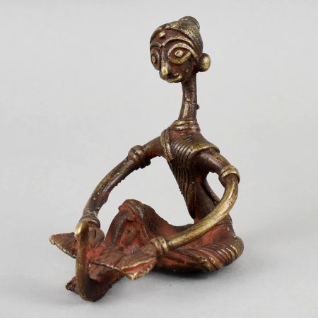 Handcrafted Dhokra Brass Tribal Woman Churning Figurine