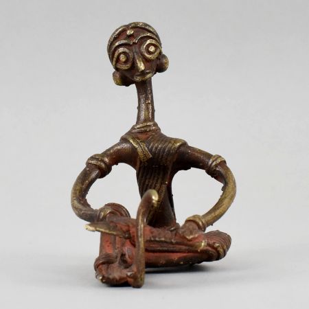 Handcrafted Dhokra Brass Tribal Woman Churning Figurine