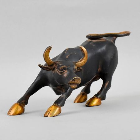 Handcrafted Brass Charging Bull Figurine Sculpture