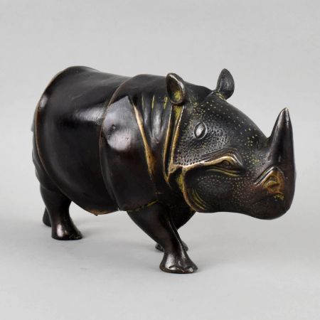 Handcrafted Brass Rhinoceros Figurine Sculpture