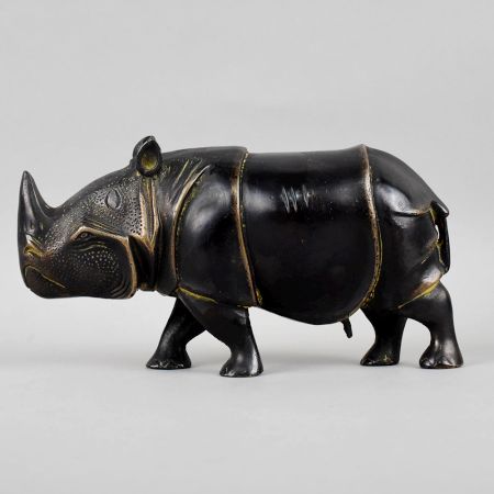 Handcrafted Brass Rhinoceros Figurine Sculpture