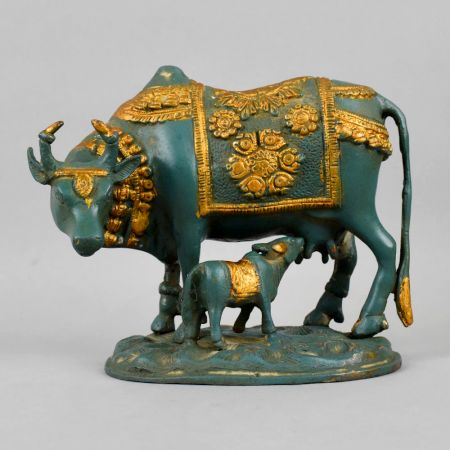 Handcrafted Brass Kamdhenu Cow and Calf Statue
